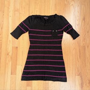 Y2K Takeout Short Sleeve Pink Black Striped Longline Sweater Top Short Sleeve
